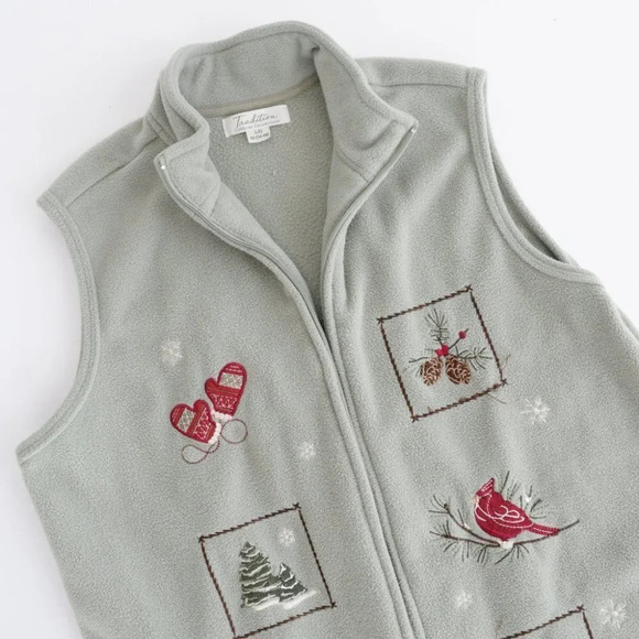 Vintage Tradition  Country Collection Sage Zip Up Sleeveless Vest with Holiday L - Picture 9 of 12